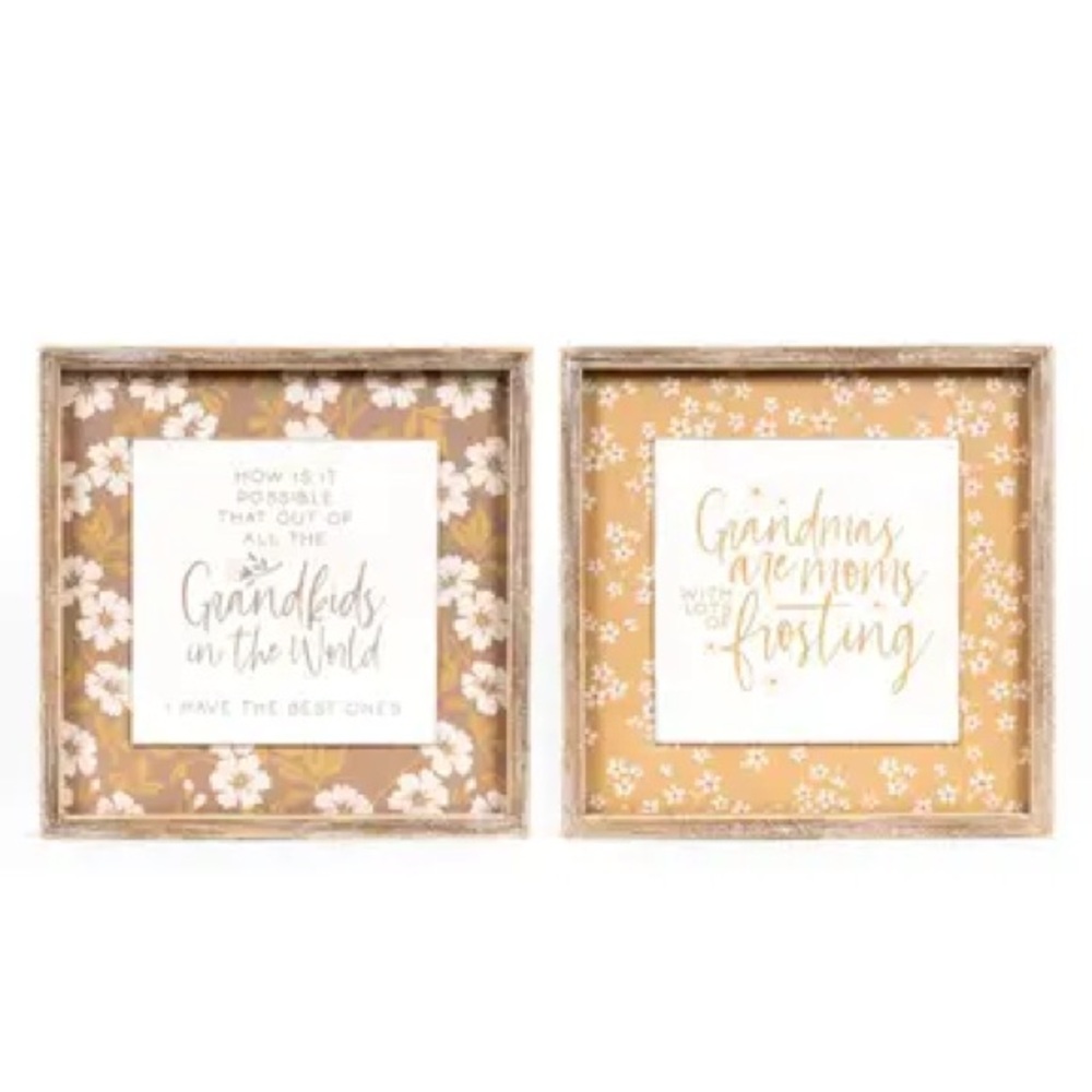 Rustic& delicate Wooden 2 sided Grandparent sign. Mud pie. New in box.